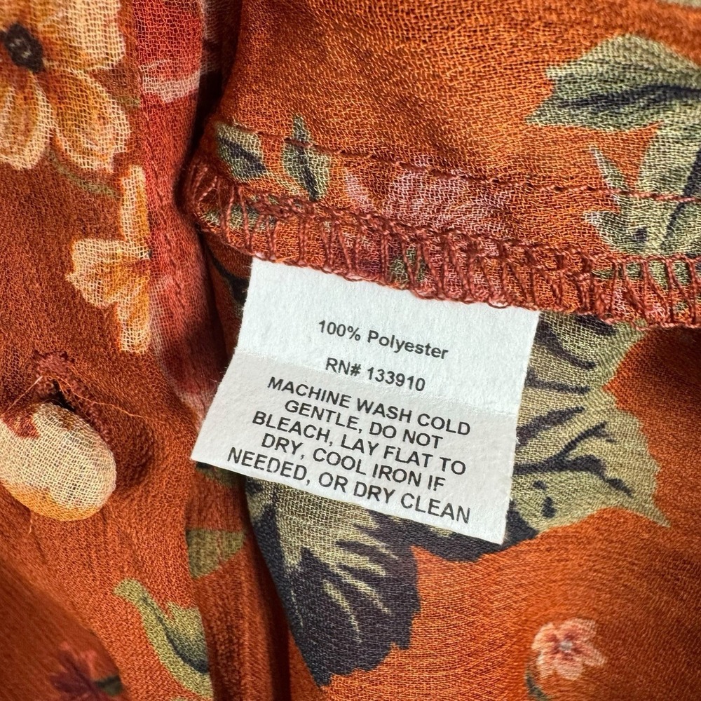 Show Me Your MuMu Carmela Top Blouse Floral Orange Relaxed Chiffon Ruffle Sz S - Picture 6 of 9